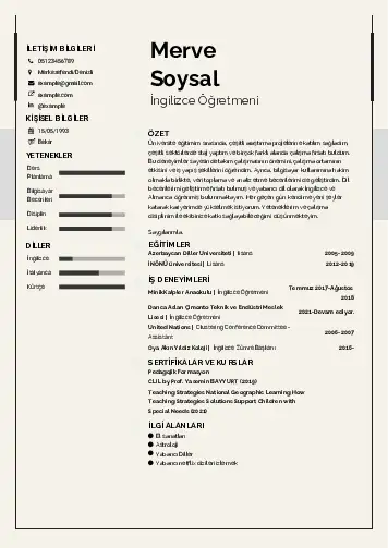 Yabancı Dil Öğretmeni Cv Örnekleri cv indir